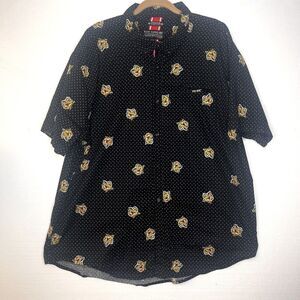Raw Yarn Tiger Polka Dot Black Button Down Short Sleeve Casual Shirt size 4X